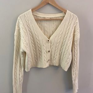 Altar’d State Cream Cable Knit Cropped Button Down Sweater Very Soft SZ XS